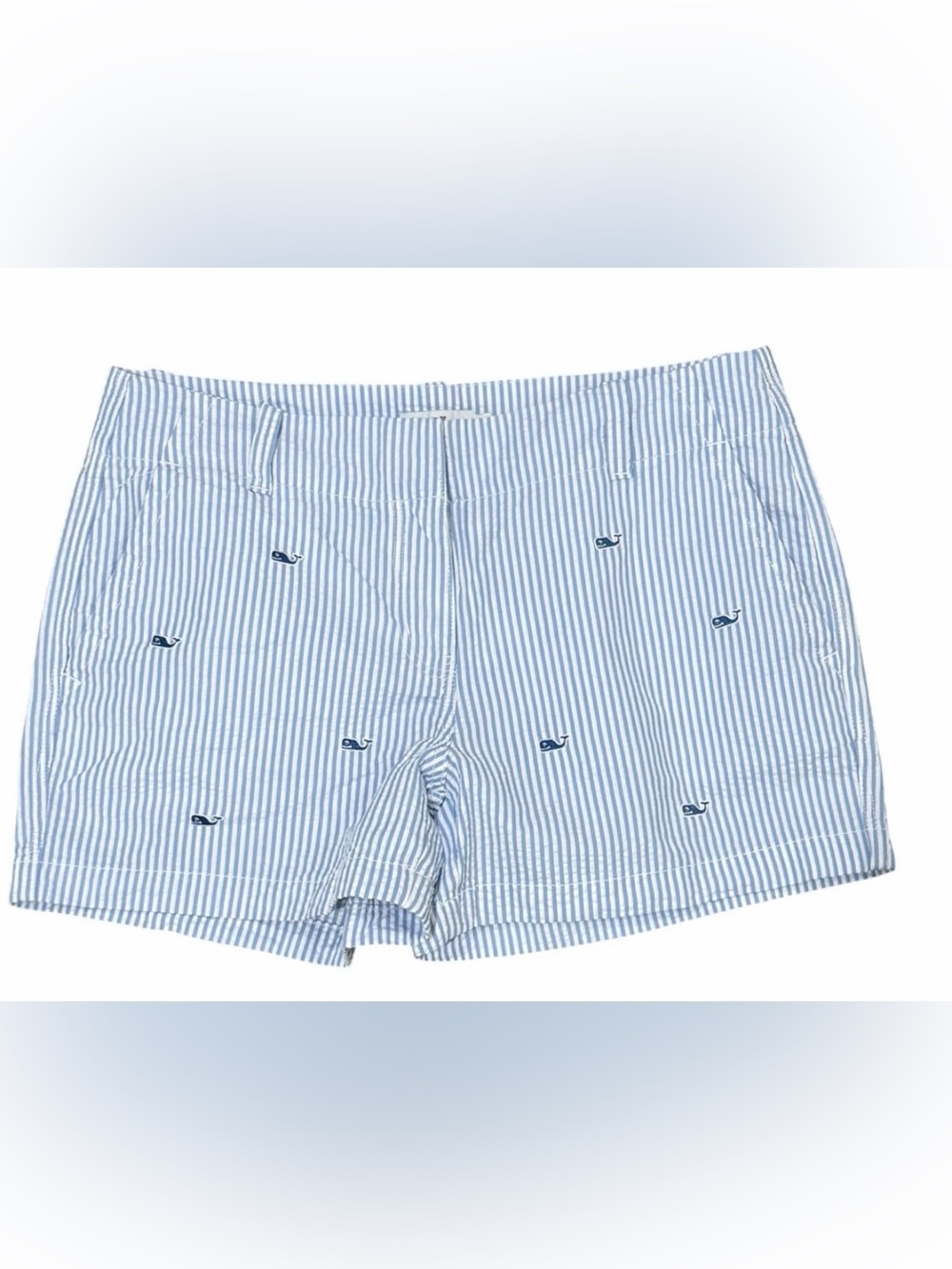 Vineyard Vines Shorts Seersucker Striped Whale Logo White Pink- Size 10